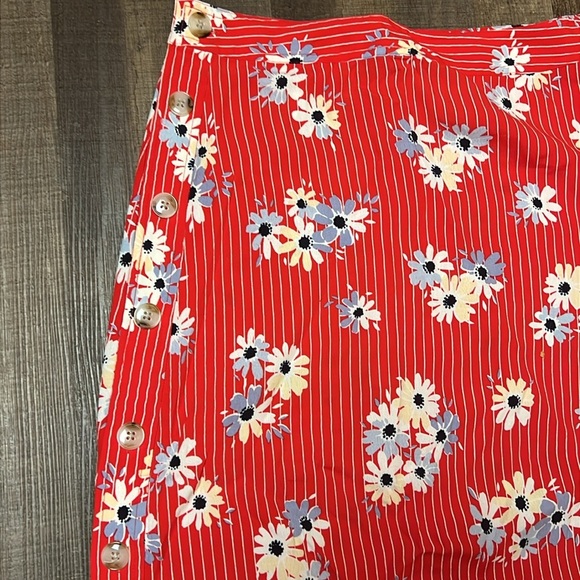MADEWELL Womens Red Floral Striped Side Button Skirt Knee Length Daisy Society 4 - Picture 5 of 9